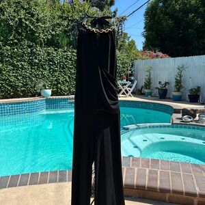 VENUS Black and Gold Velvet Jumpsuit with Relaxed Fit